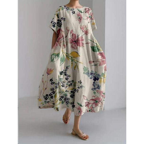 Anika | Damen Florales Midikleid Mit Rundhalsausschnitt