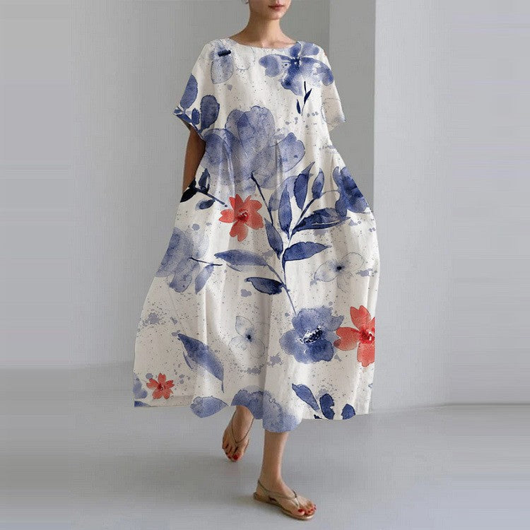 Anika | Damen Florales Midikleid Mit Rundhalsausschnitt