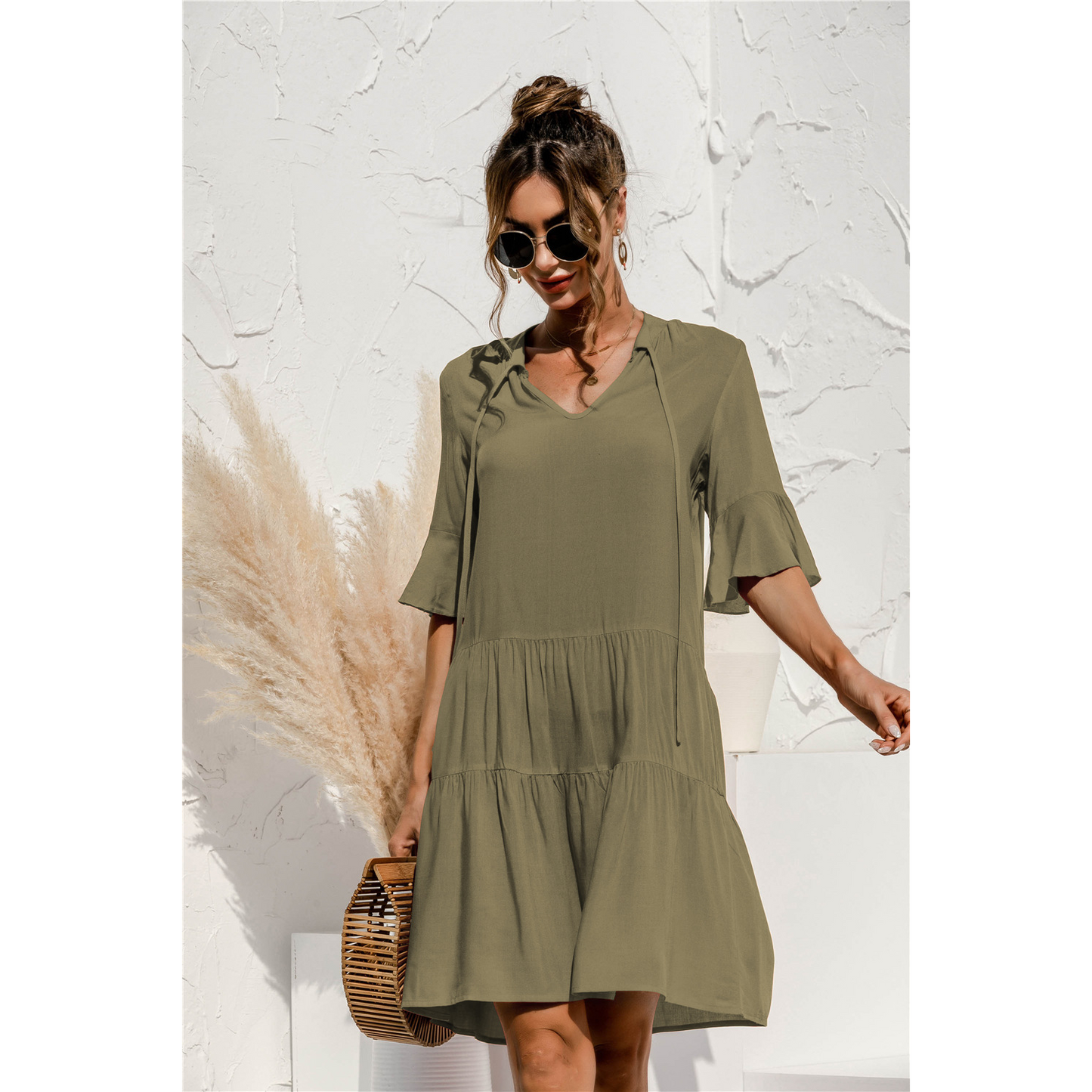 Freya | Damen Mini Kleid Mit Niedriger Taille Und Kurzarm