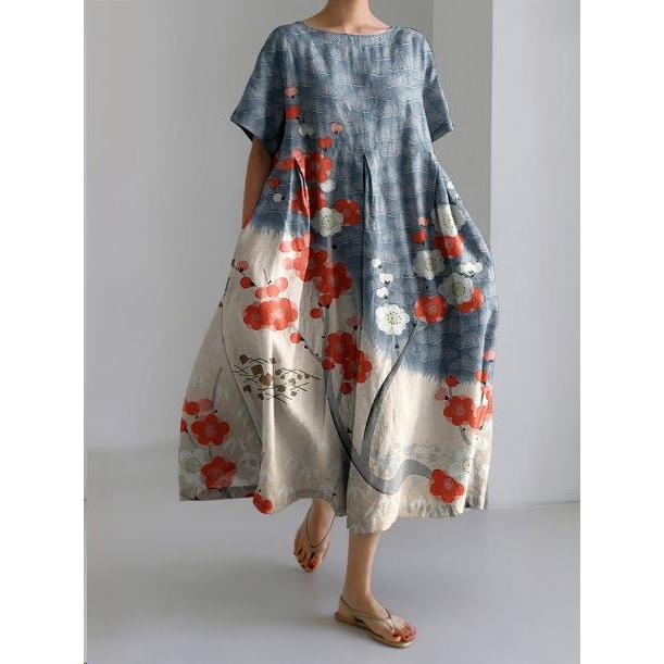 Anika | Damen Florales Midikleid Mit Rundhalsausschnitt