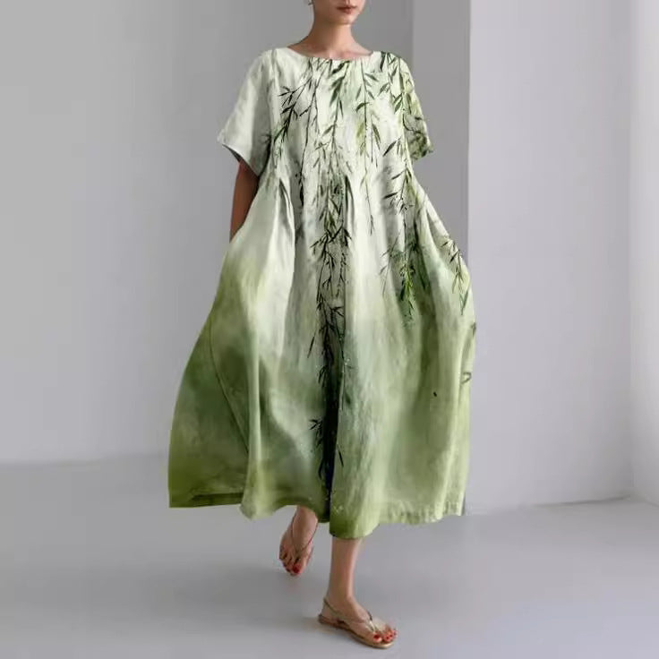 Anika | Damen Florales Midikleid Mit Rundhalsausschnitt