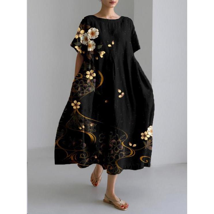 Anika | Damen Florales Midikleid Mit Rundhalsausschnitt