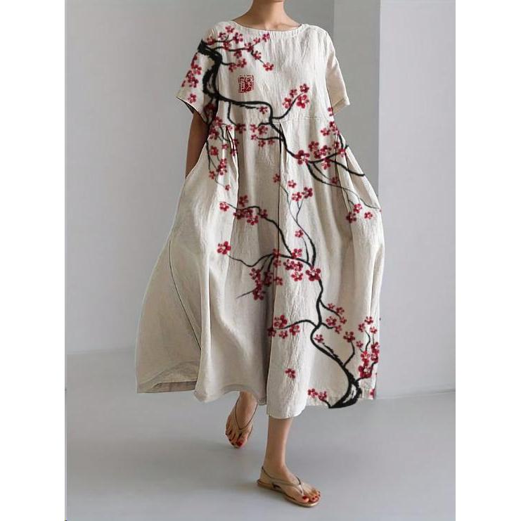 Anika | Damen Florales Midikleid Mit Rundhalsausschnitt