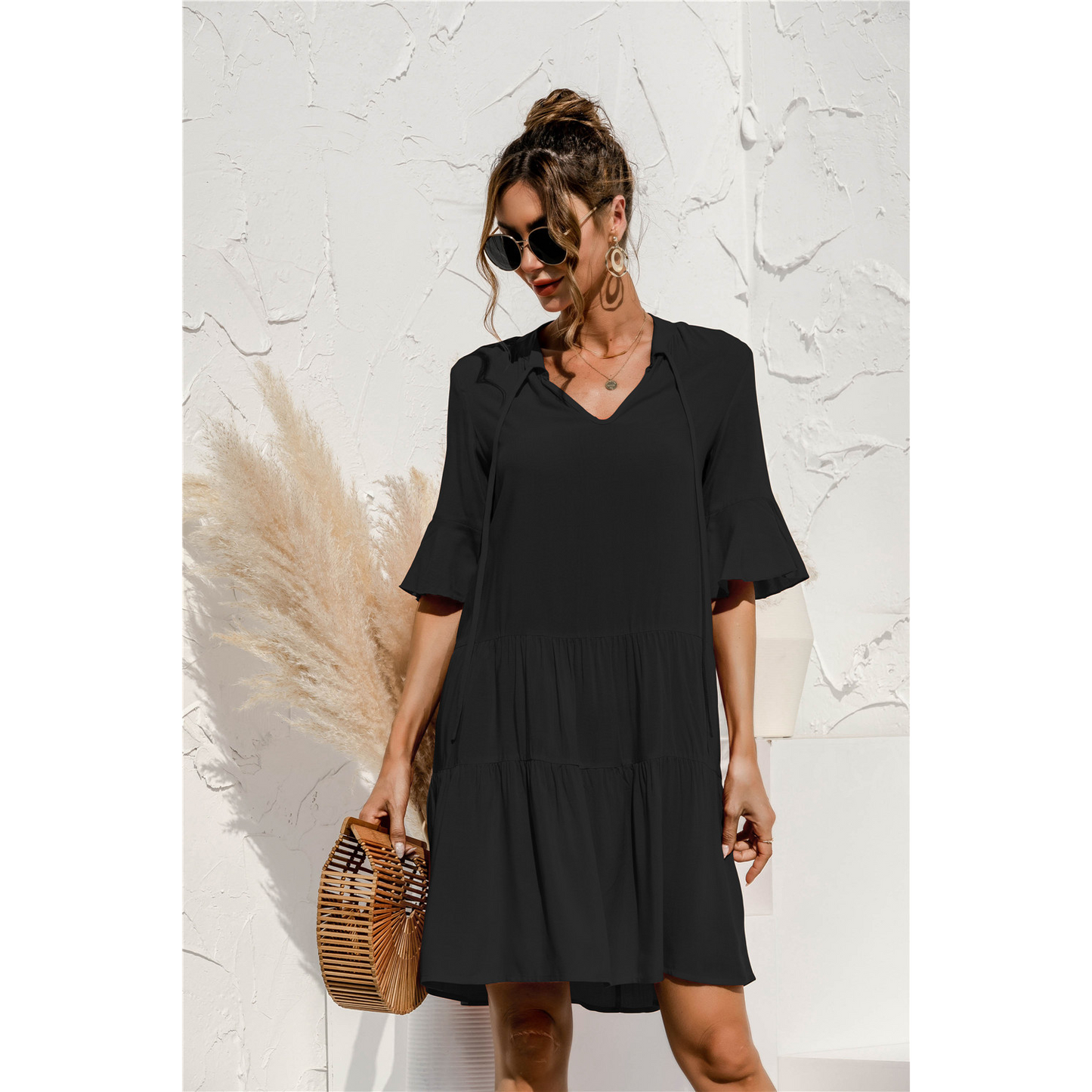 Freya | Damen Mini Kleid Mit Niedriger Taille Und Kurzarm