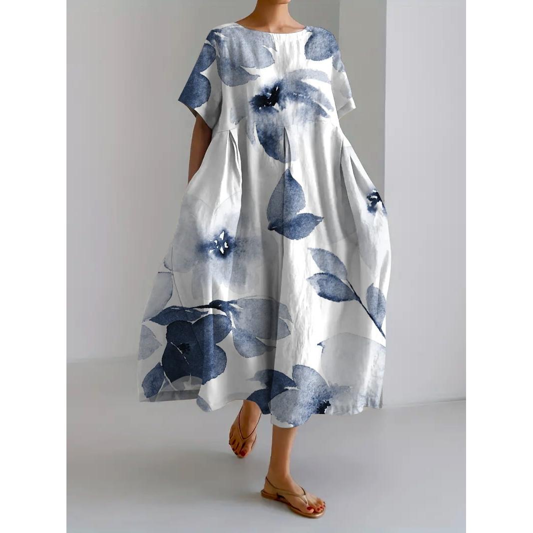 Anika | Damen Florales Midikleid Mit Rundhalsausschnitt