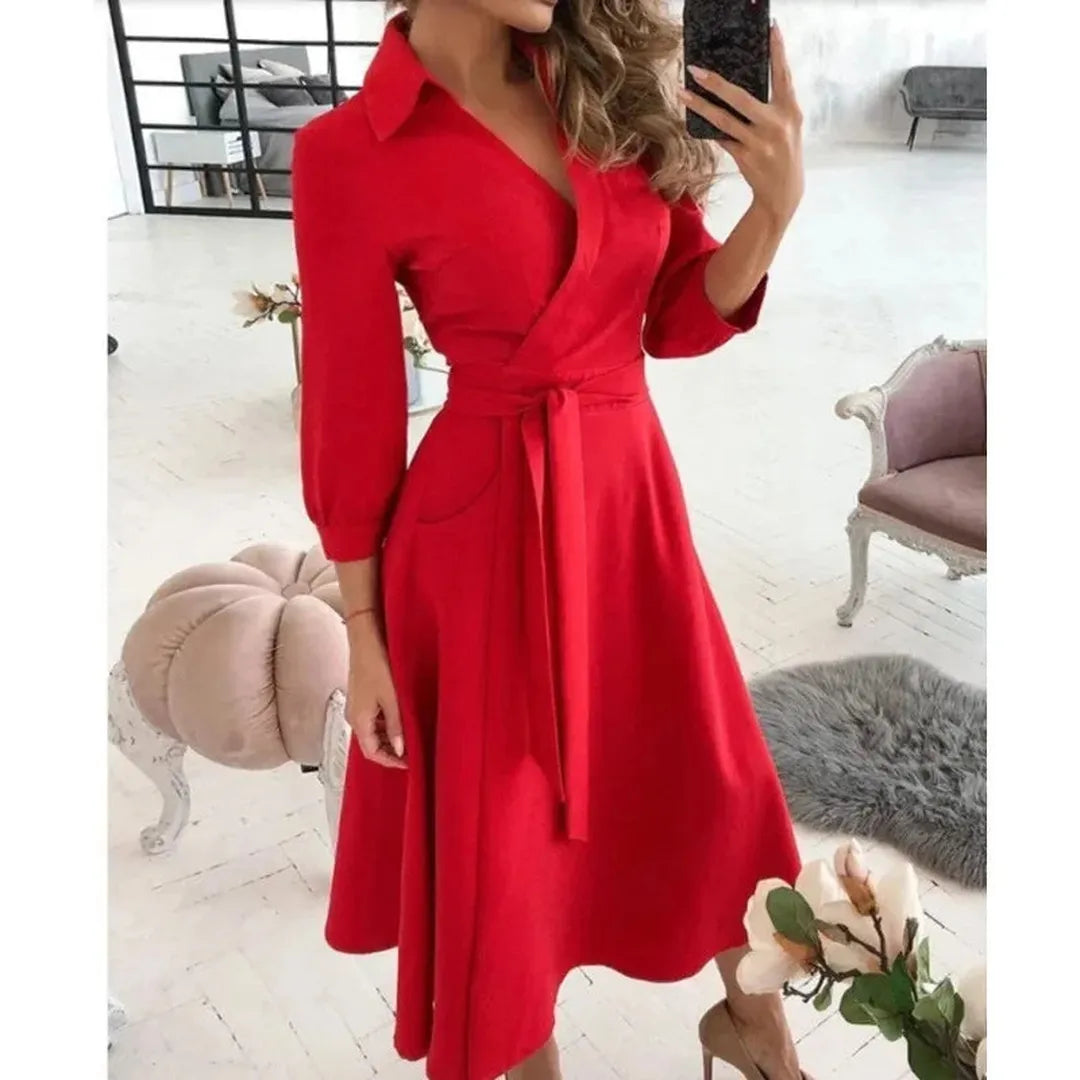Georgia | Langarm Wickelkleid Mit Kragen Und Bindegürtel