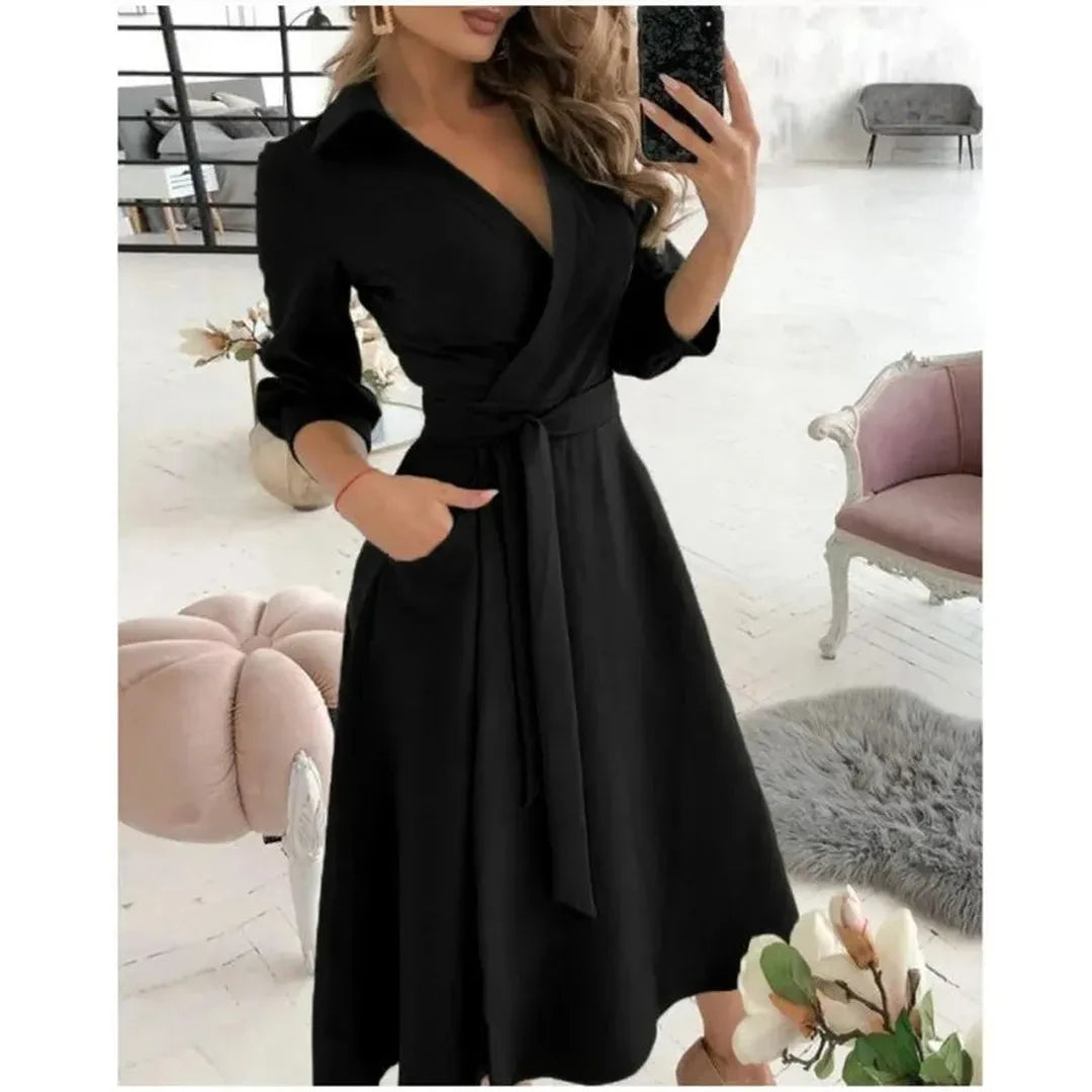 Georgia | Langarm Wickelkleid Mit Kragen Und Bindegürtel
