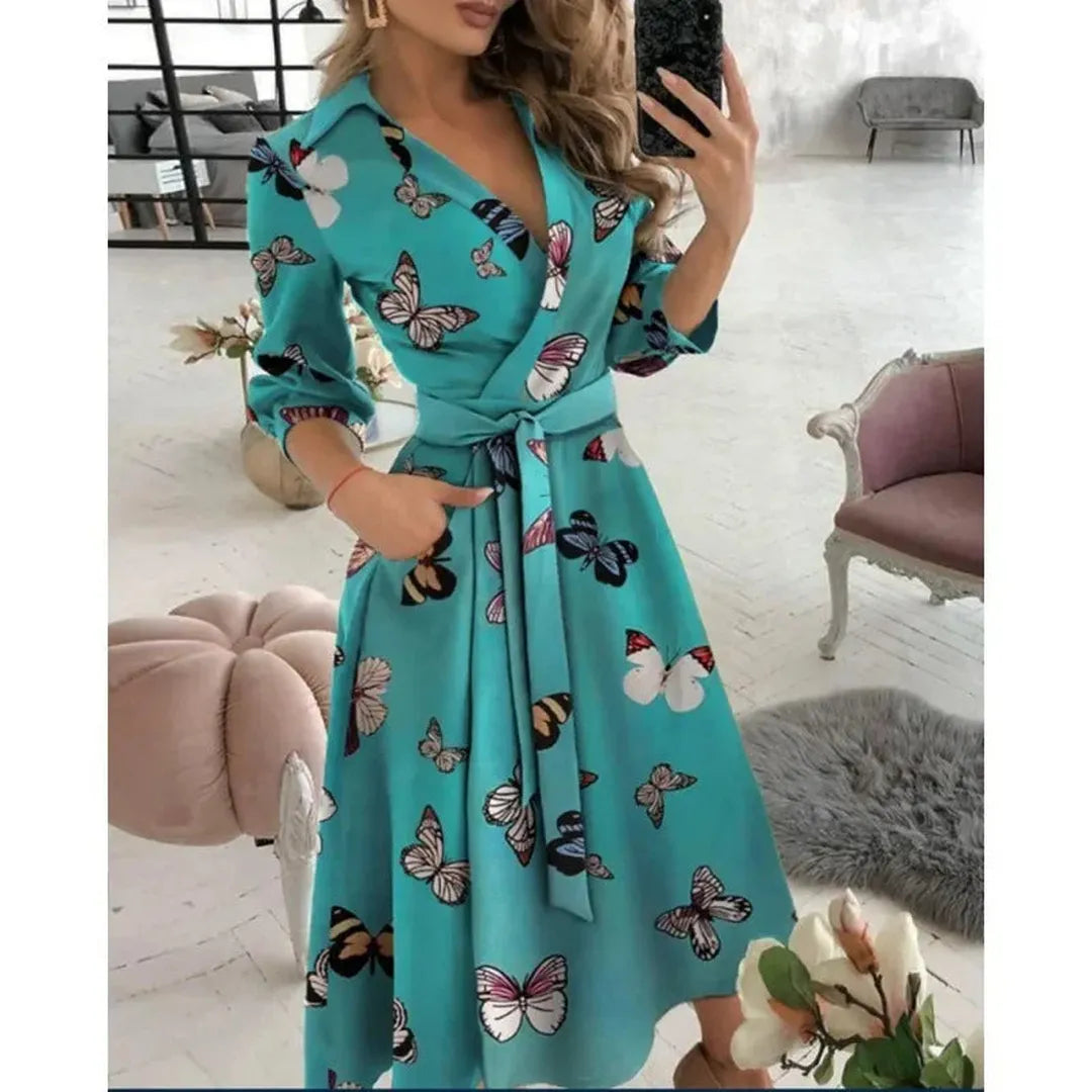 Georgia | Langarm Wickelkleid Mit Kragen Und Bindegürtel