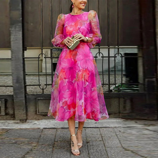 Rosalie | Damen Midikleid Mit Blumenprint Und Transparenten Langärmeln