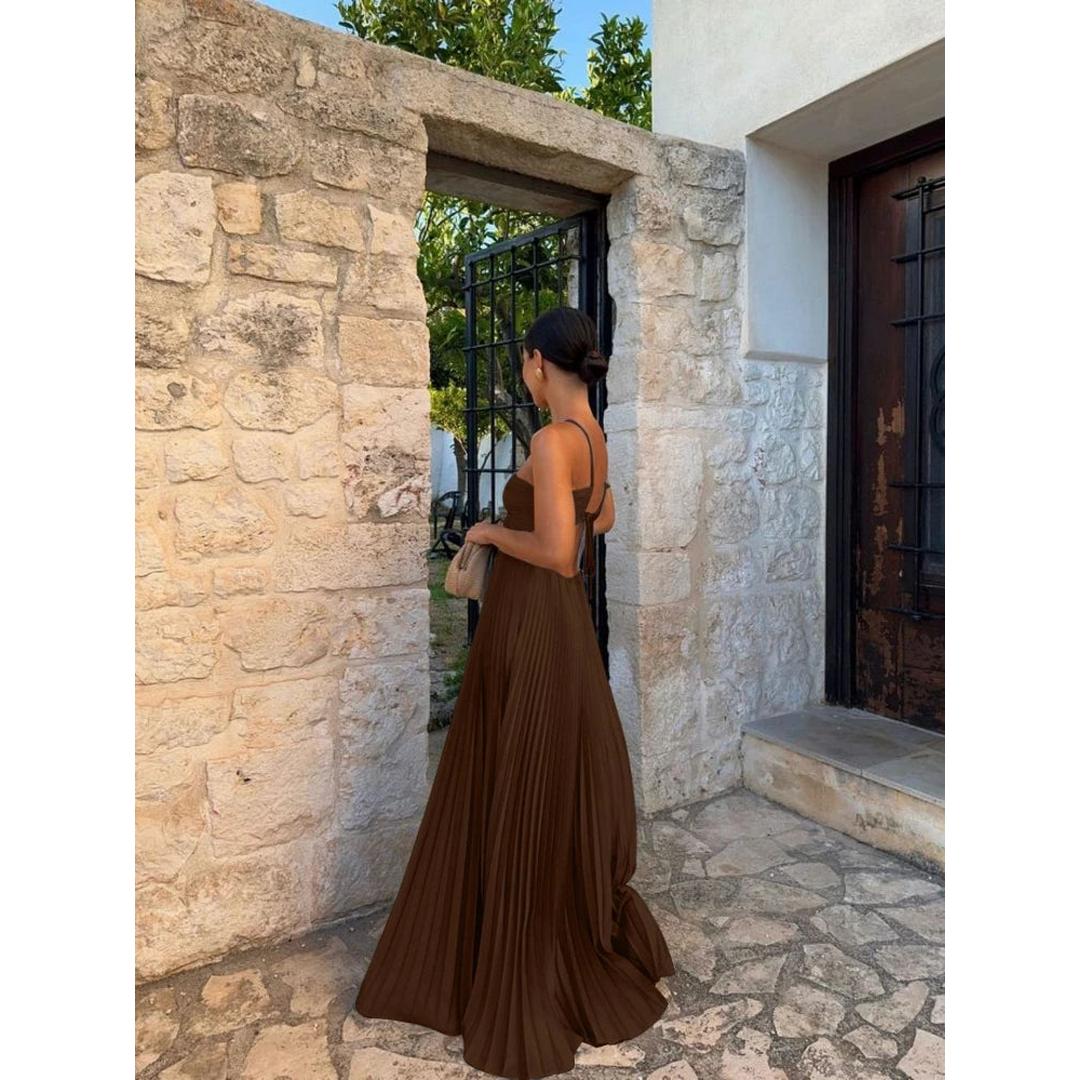 Elena | Damen Plissiertes Maxi Kleid Mit Spaghettiträgern