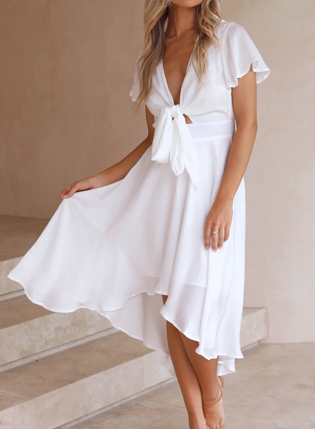Rosalie | Damen Midikleid Mit Schleifenbindung Vorne Und Kurzarm