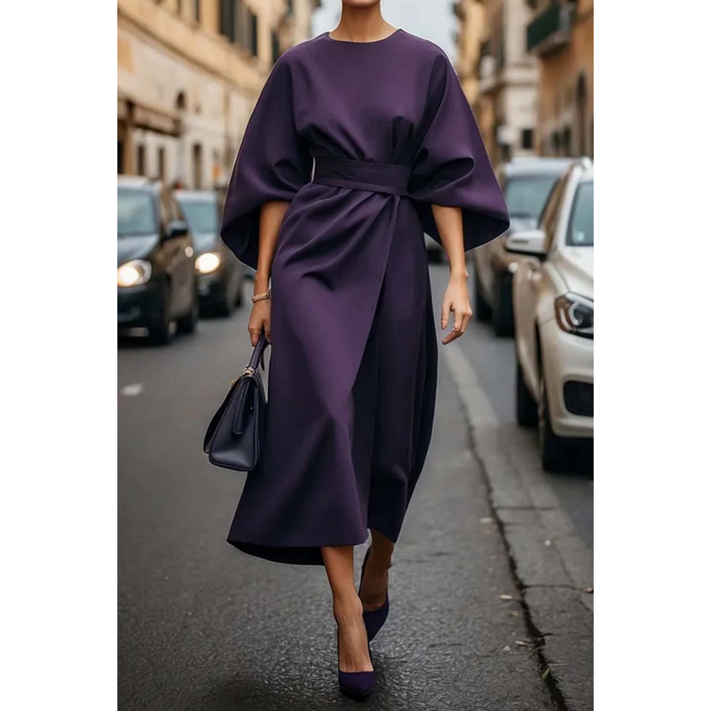 Alina | Damen Midikleid Mit Laternenärmeln