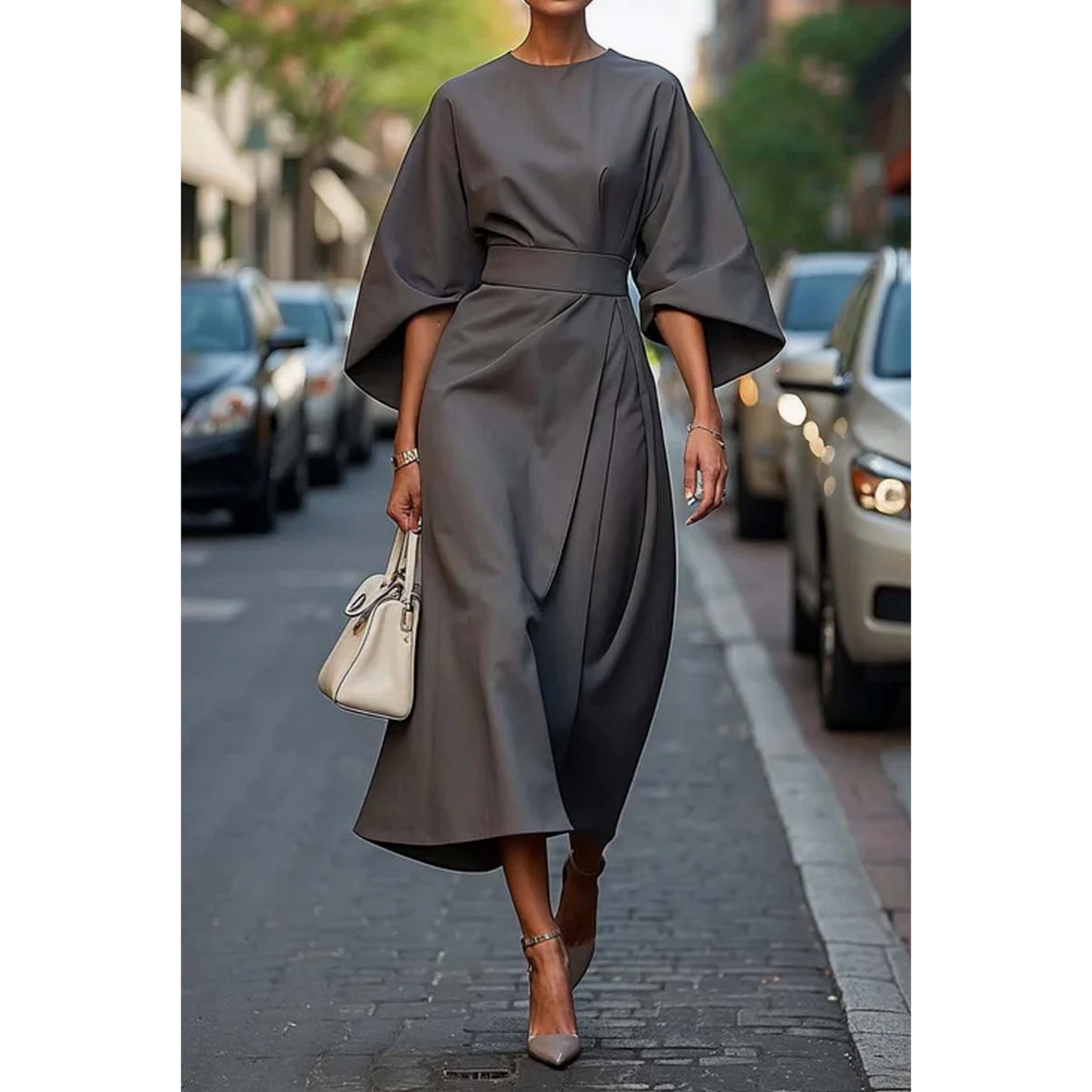 Alina | Damen Midikleid Mit Laternenärmeln