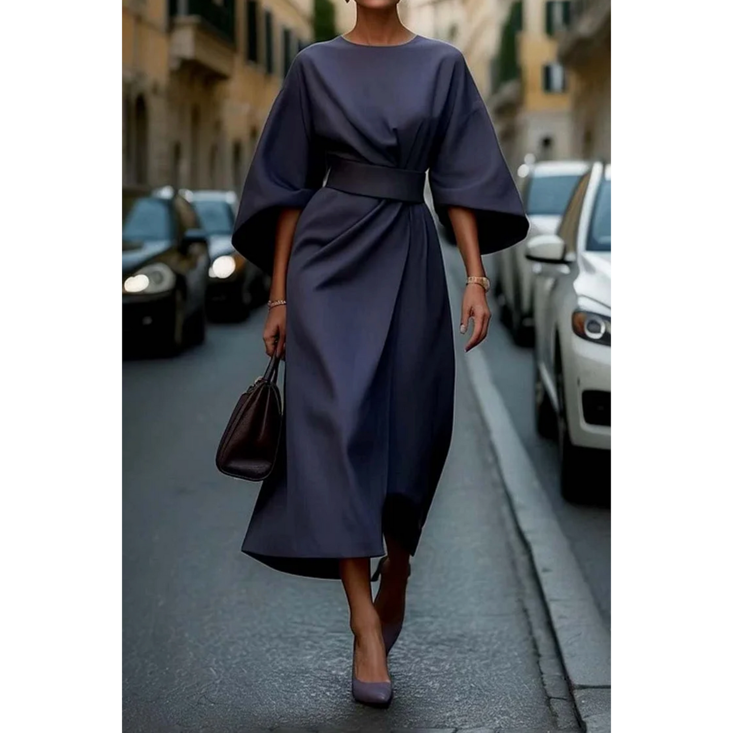 Alina | Damen Midikleid Mit Laternenärmeln