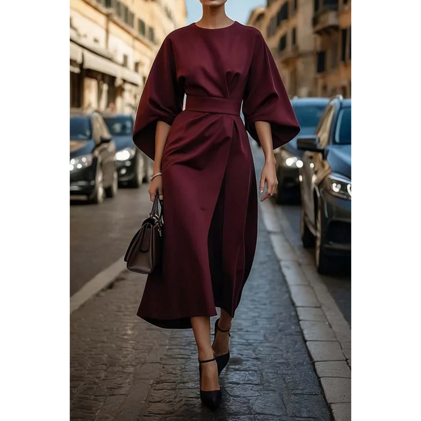 Alina | Damen Midikleid Mit Laternenärmeln