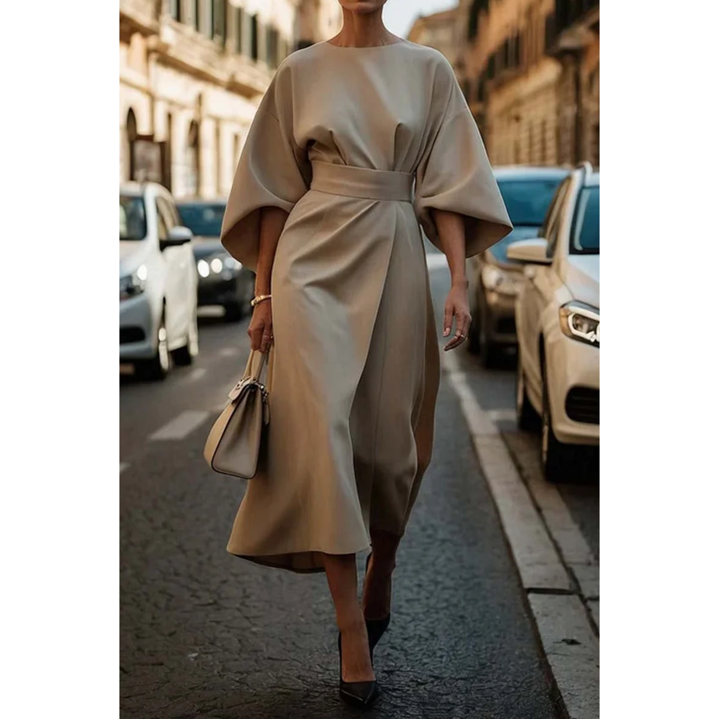 Alina | Damen Midikleid Mit Laternenärmeln