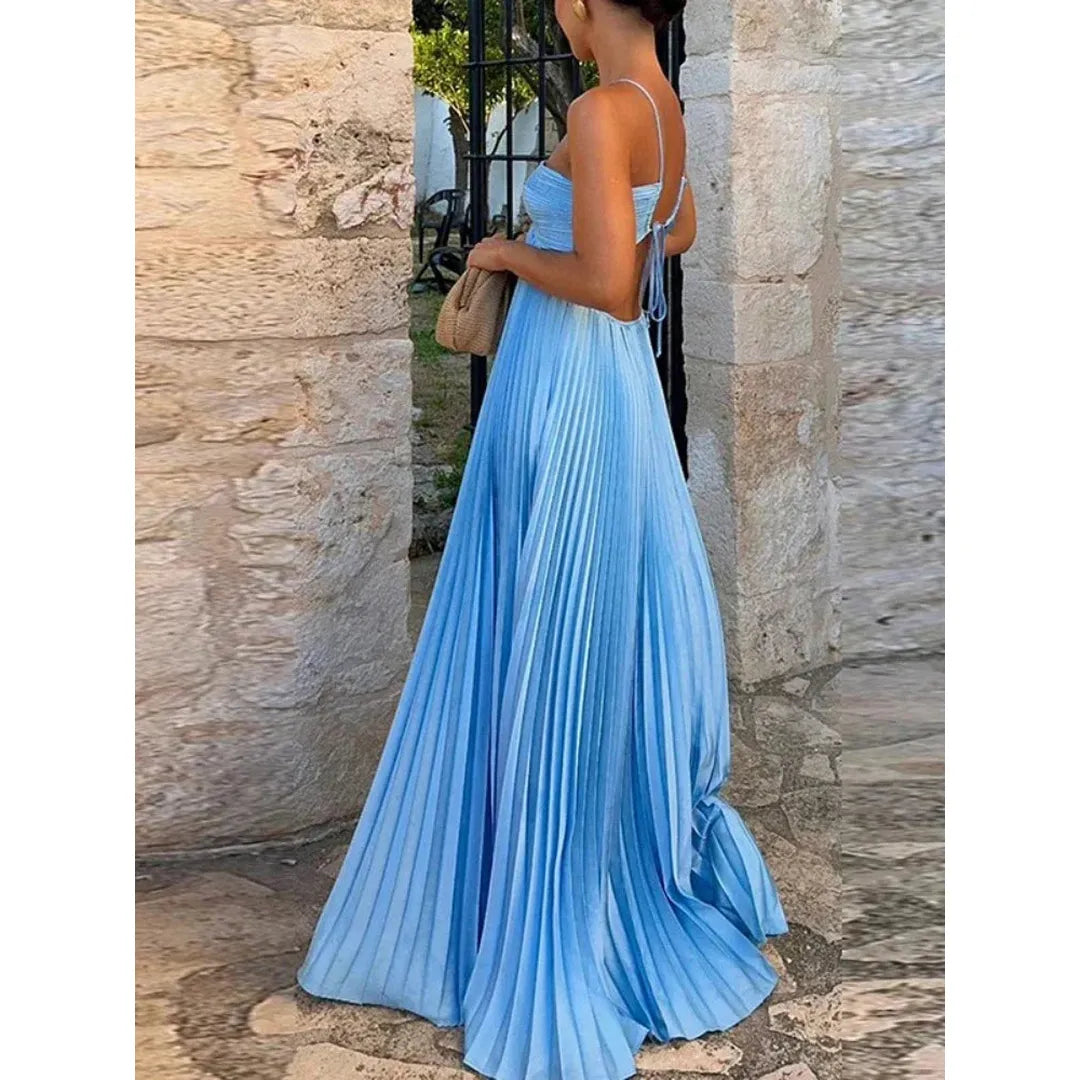 Elena | Damen Plissiertes Maxi Kleid Mit Spaghettiträgern