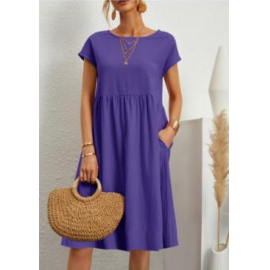 Willa | Damen Kurzarm Midikleid Mit Seitentaschen