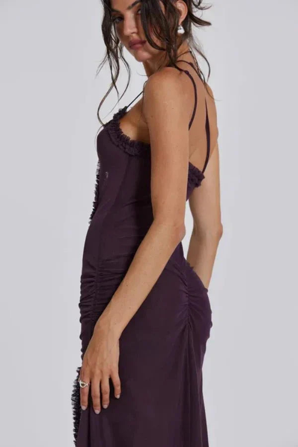 Camila | Damen Bedrucktes Maxikleid Mit Spaghettiträgern Und Cut-Out Detail