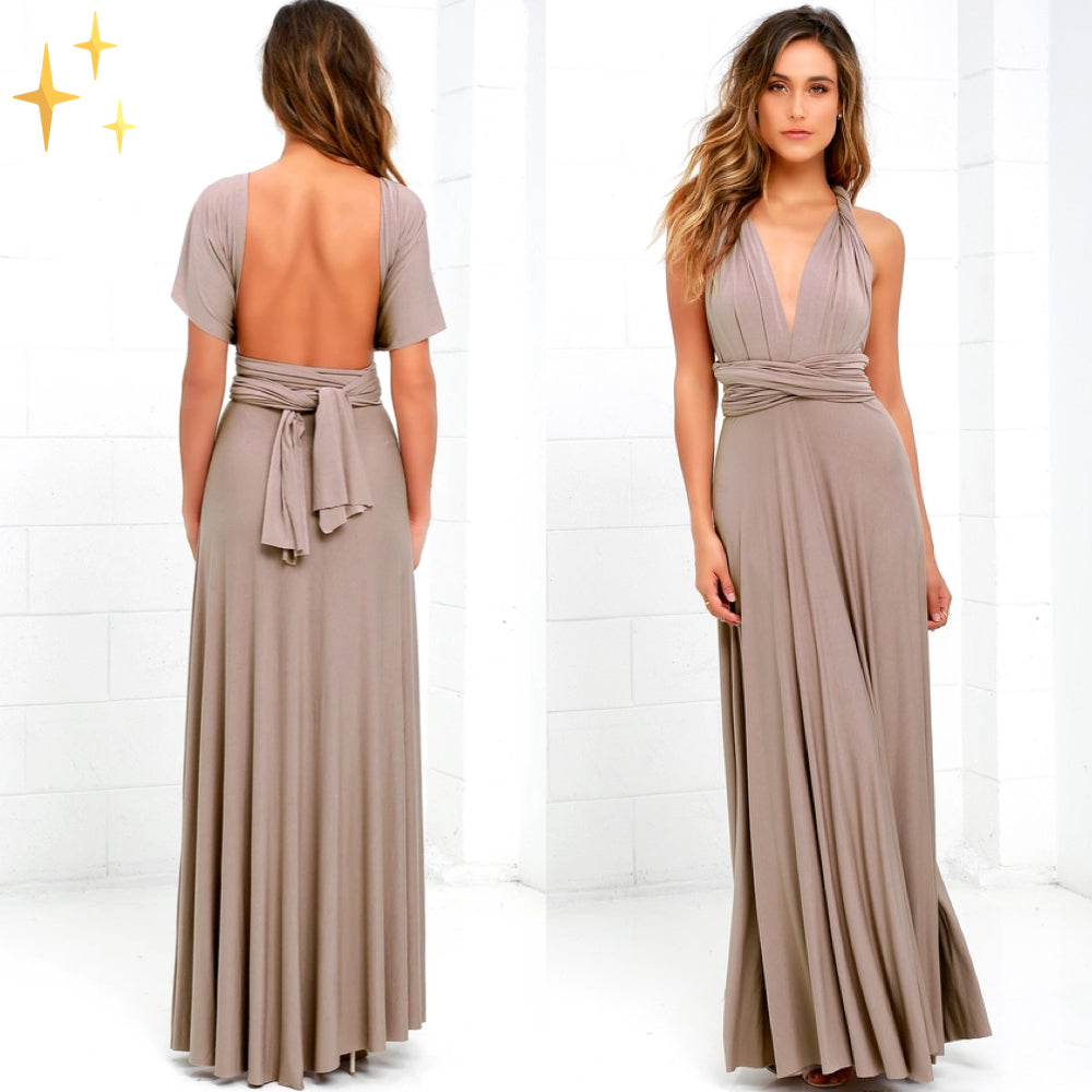 Elaina | Damen Wandelbares Wickel Maxikleid Mit Offenem Rücken