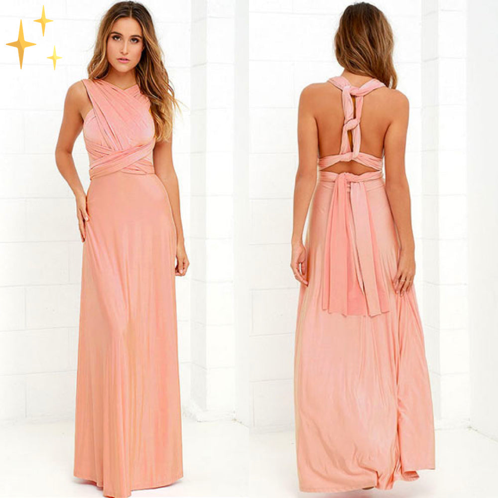 Elaina | Damen Wandelbares Wickel Maxikleid Mit Offenem Rücken