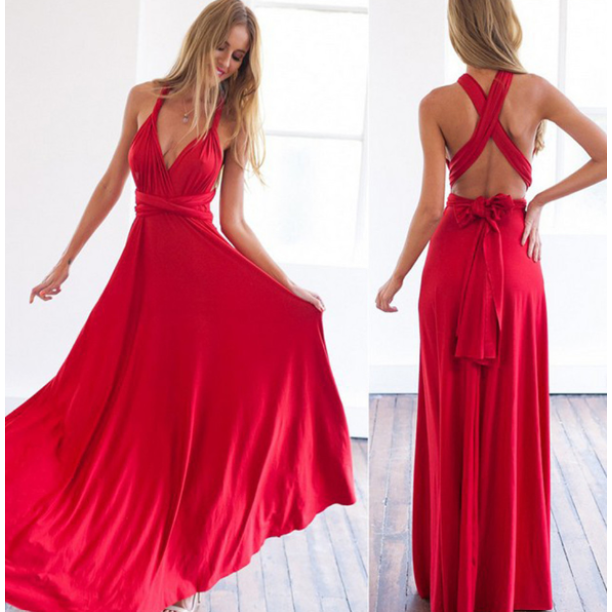 Elaina | Damen Wandelbares Wickel Maxikleid Mit Offenem Rücken