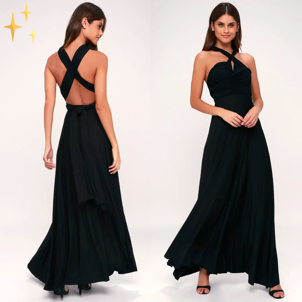 Elaina | Damen Wandelbares Wickel Maxikleid Mit Offenem Rücken
