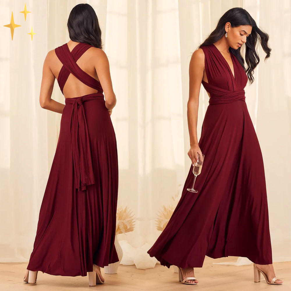 Elaina | Damen Wandelbares Wickel Maxikleid Mit Offenem Rücken