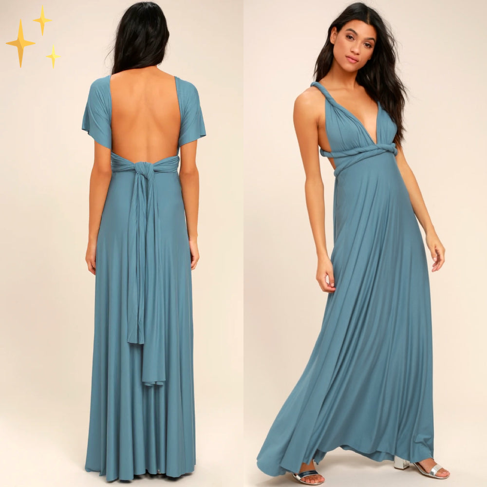 Elaina | Damen Wandelbares Wickel Maxikleid Mit Offenem Rücken