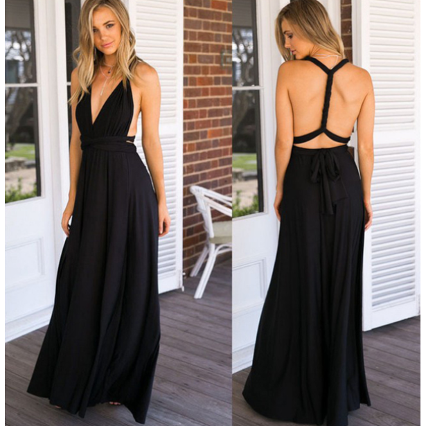 Elaina | Damen Wandelbares Wickel Maxikleid Mit Offenem Rücken