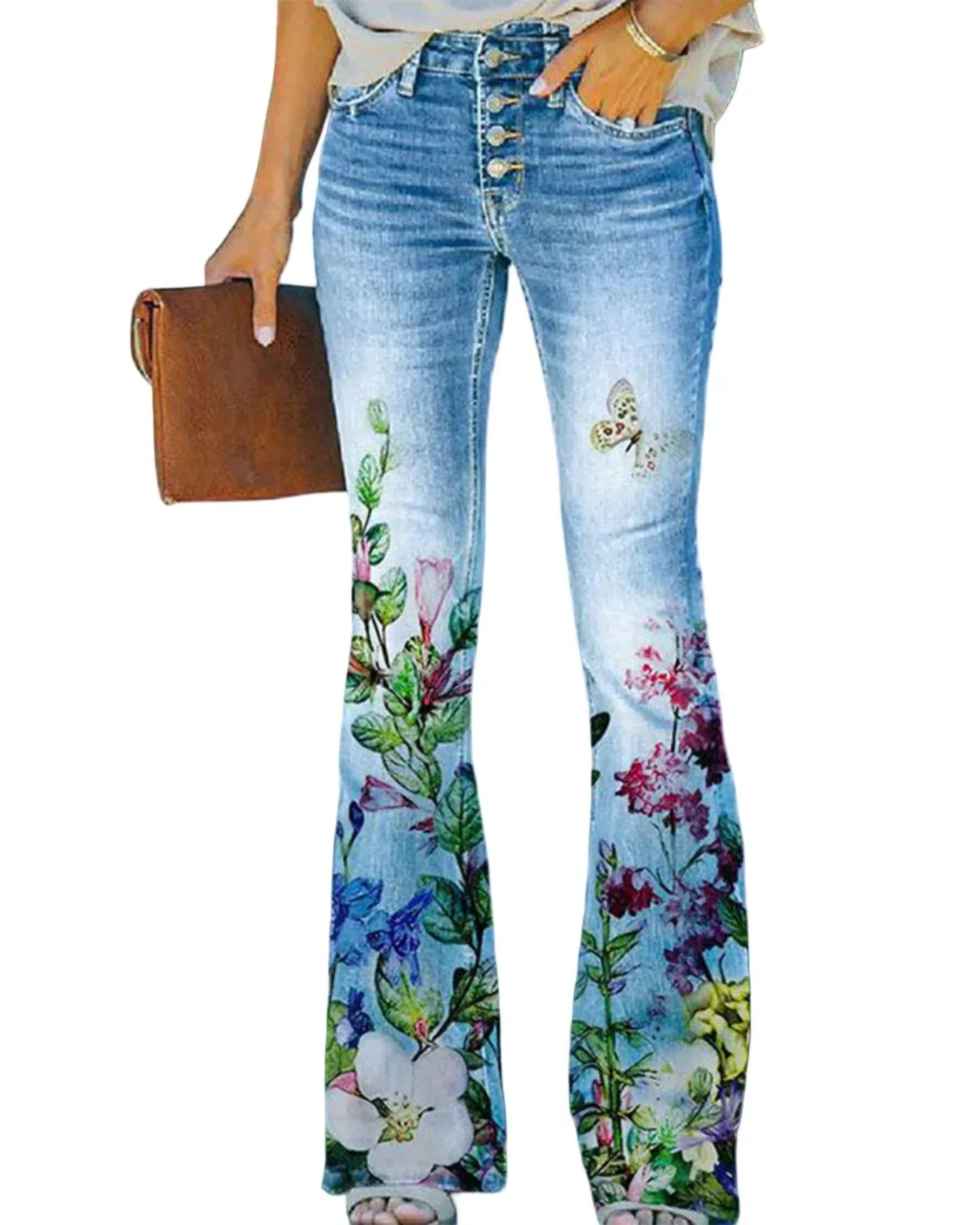 HERBERGER | Damen Jeans mit Blumenmuster und hohem Bund für Arbeit & Freizeit