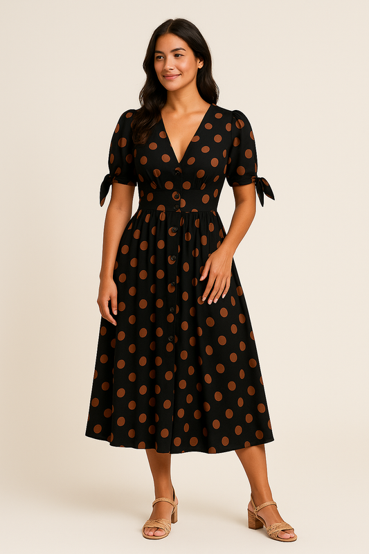 HERBERGER | Damen Midikleid luftig-leicht mit Punkten und Bindegürtel