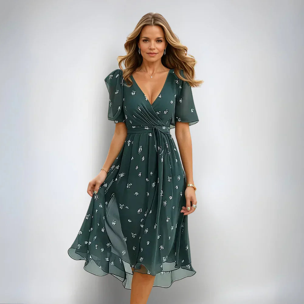 Francesca | Damen Midikleid Mit V-Ausschnitt Und Kurzarm