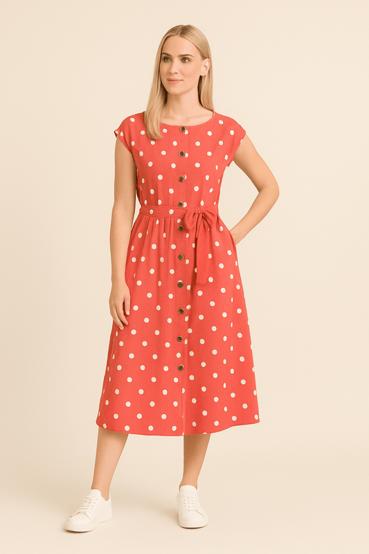 HERBERGER | Damen Midikleid mit Punktemuster und Bindegürtel