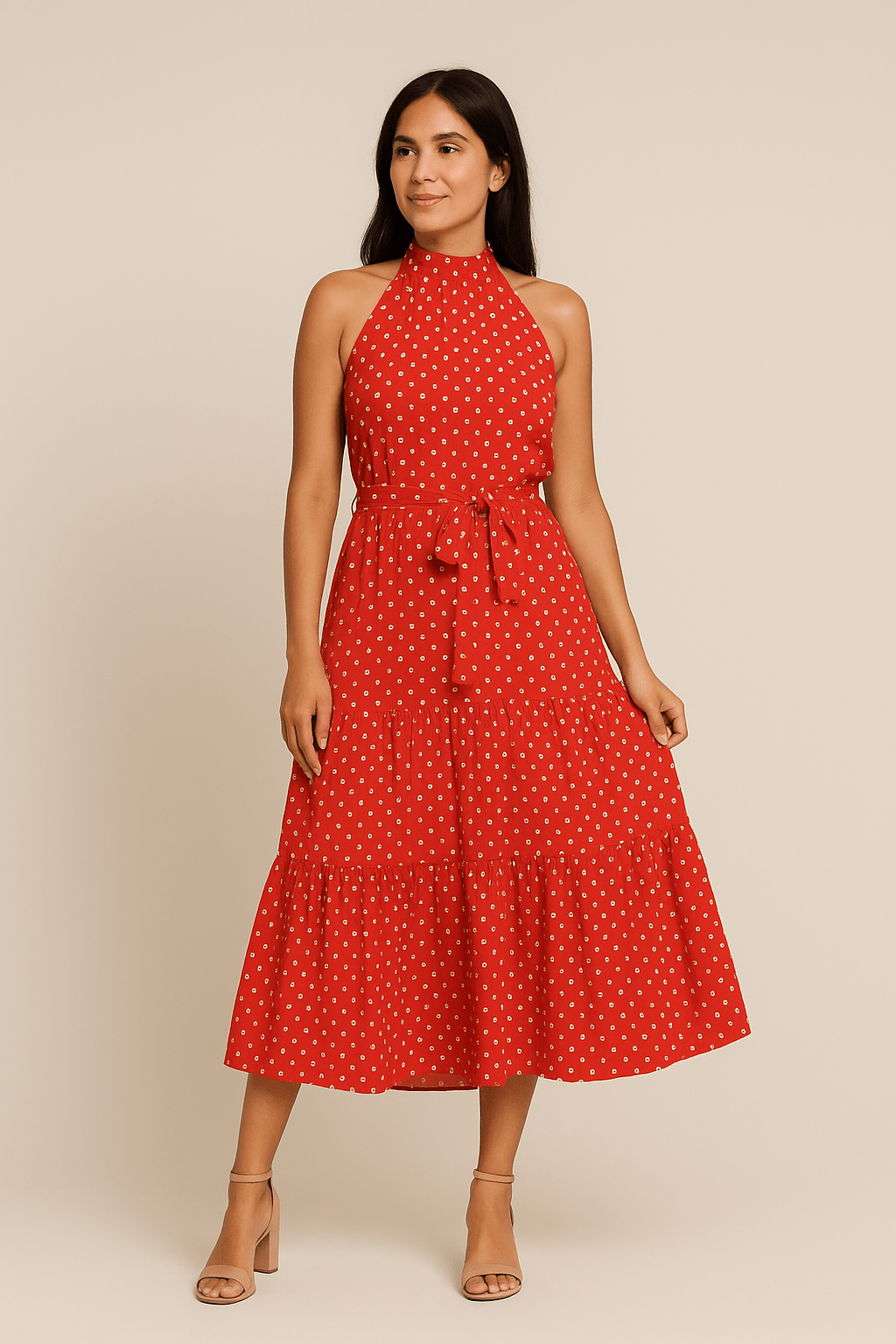 HERBERGER | Festliches, atmungsaktives Damen Maxikleid mit Punktemuster