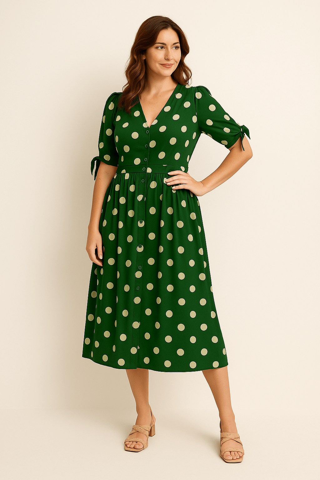 HERBERGER | Damen Midikleid luftig-leicht mit Punkten und Bindegürtel