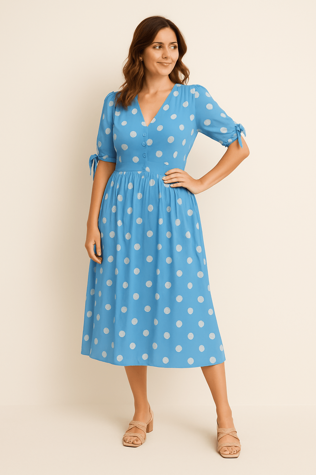 HERBERGER | Damen Midikleid luftig-leicht mit Punkten und Bindegürtel