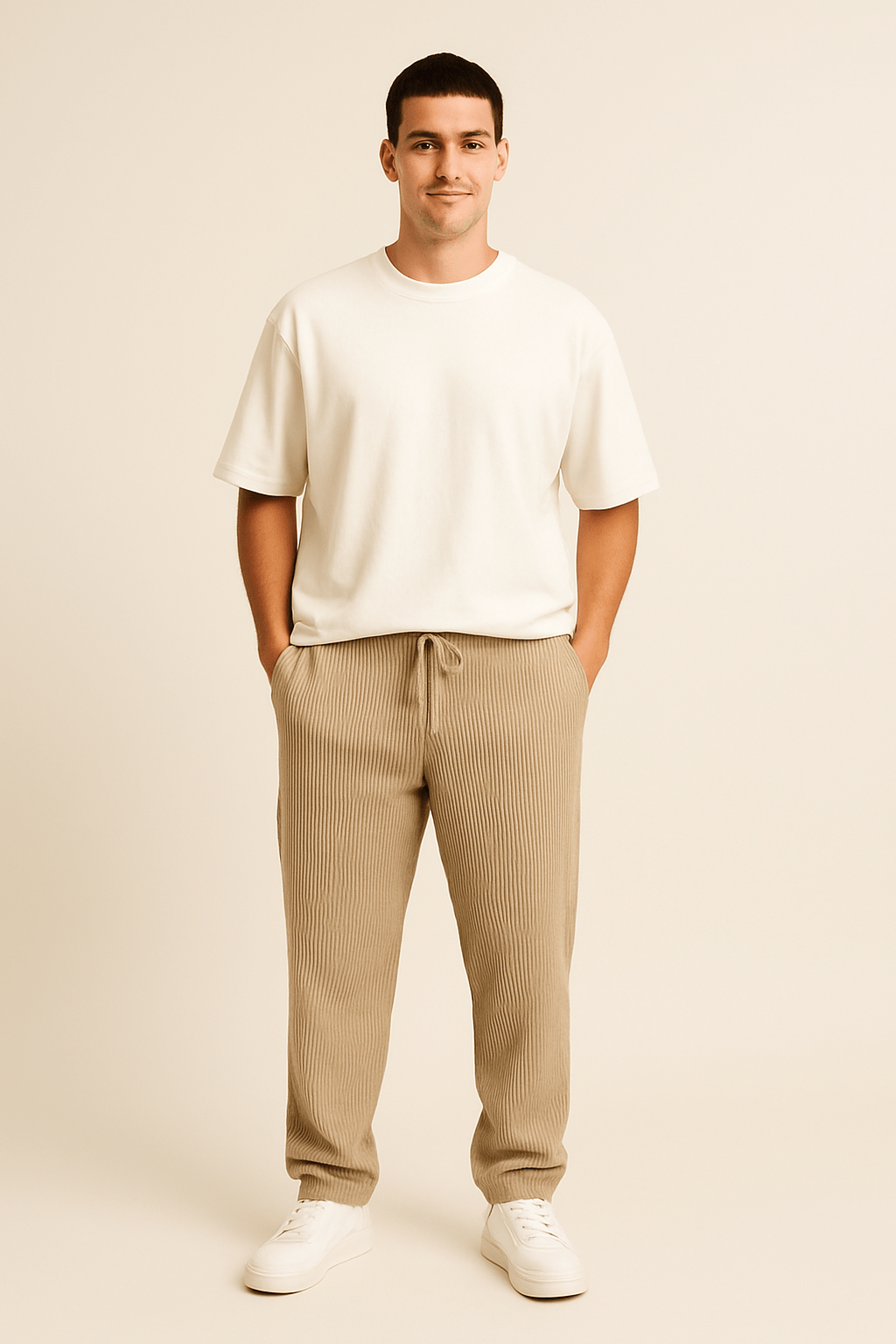 HERBERGER | Herren Hose in Rippstruktur mit lockerem Schnitt und flexiblem Bund