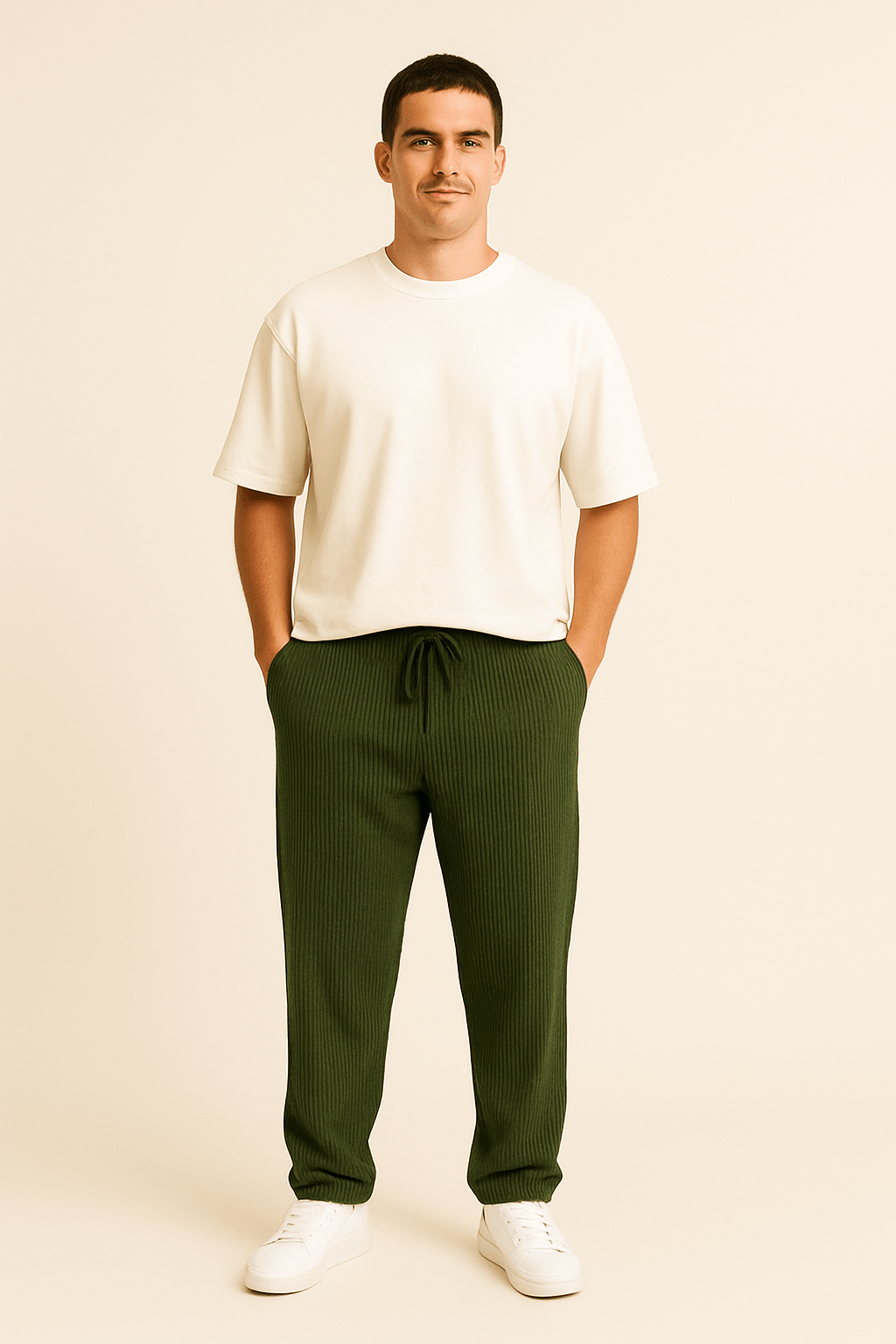 HERBERGER | Herren Hose in Rippstruktur mit lockerem Schnitt und flexiblem Bund