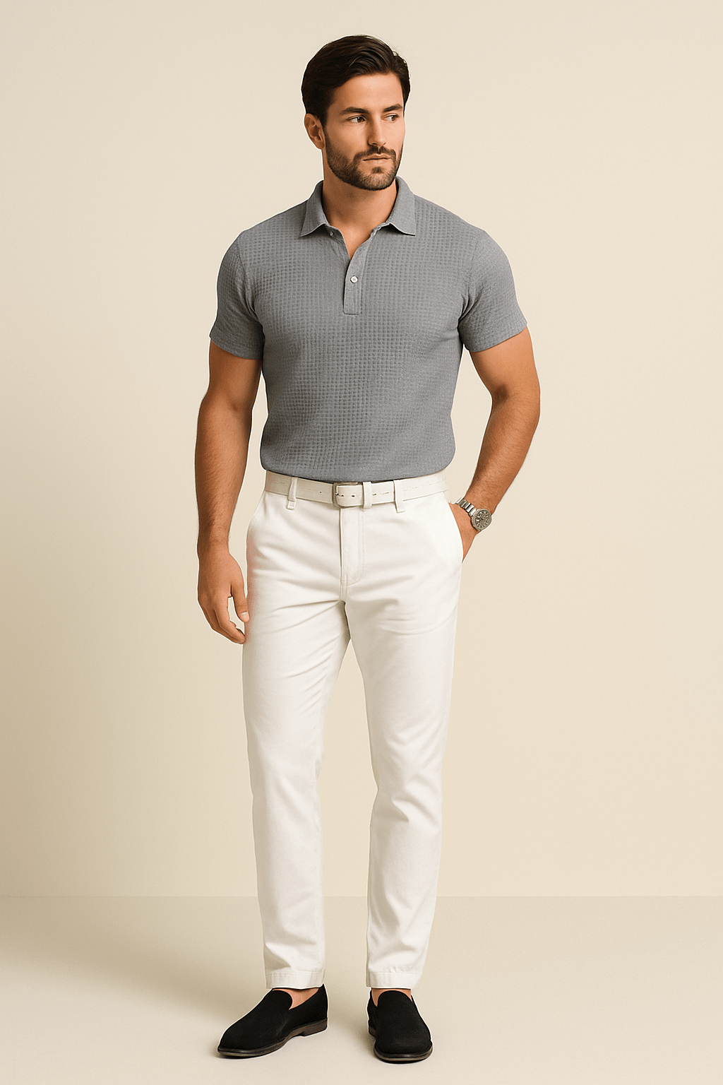 HERBERGER | Herren Poloshirt aus Waffelstrick für Sommer und Übergangszeit