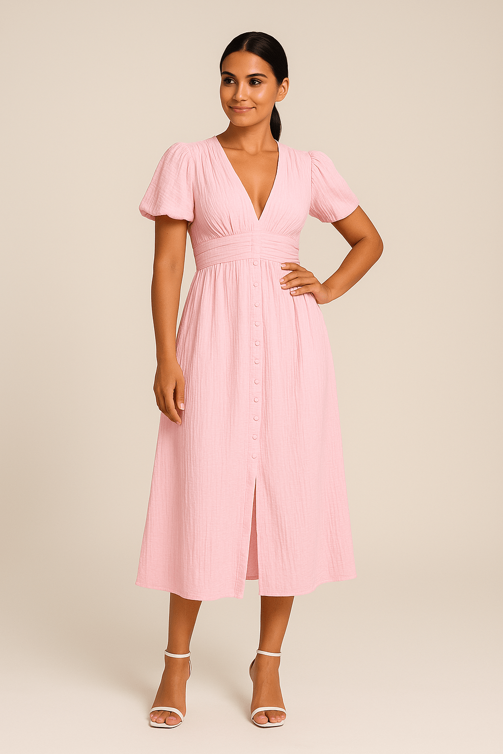 HERBERGER | Damen Maxikleid luftig-leicht mit Knopfleiste und Puffärmeln