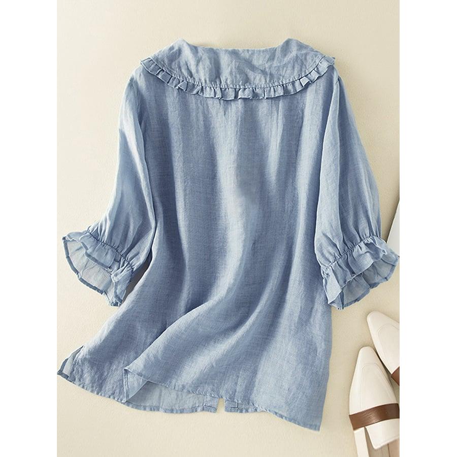 Mira | Damen Bluse Mit Knopfleiste Und Rüschenkragen
