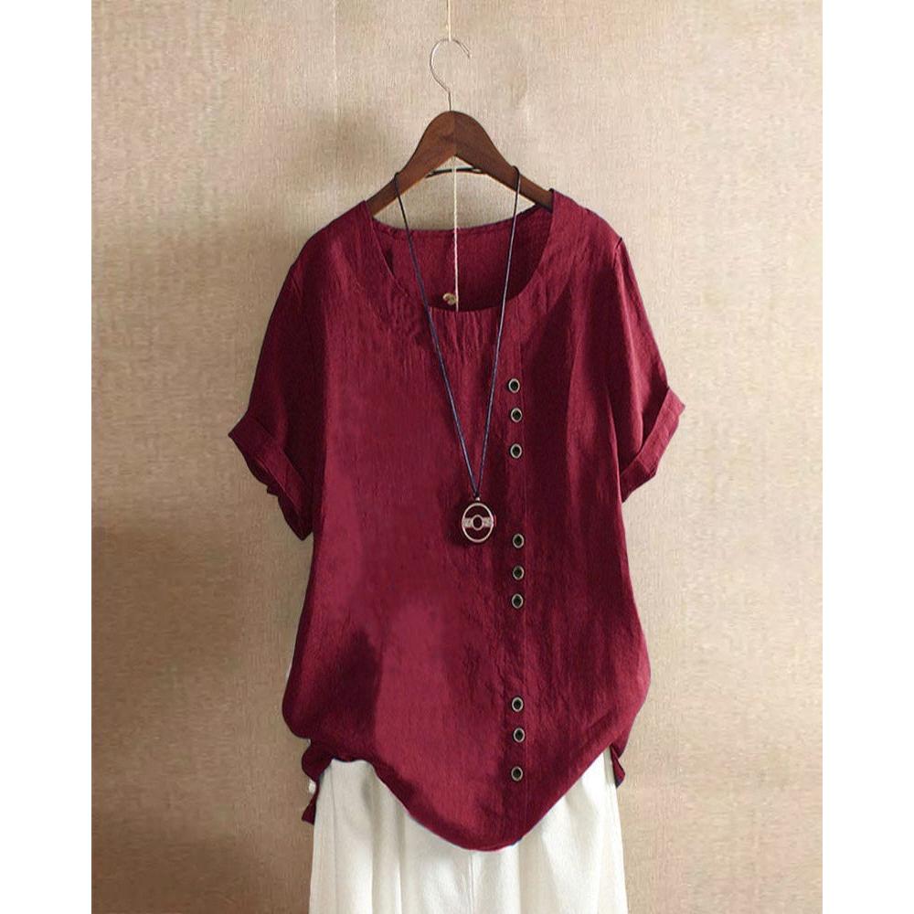 Helene | Damen Bluse In Unifarbe Mit Rundhalsausschnitt