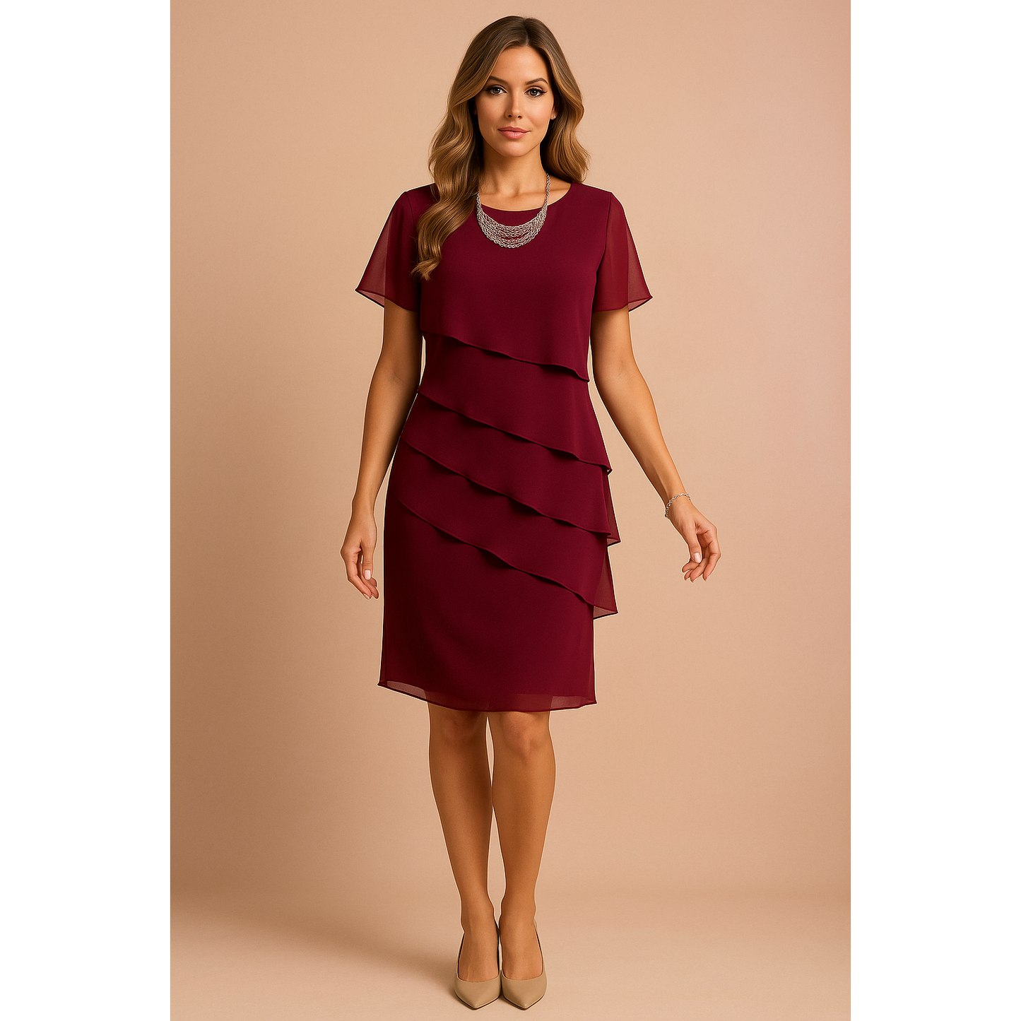 Sabrina | Damen Asymmetrisches Knielanges Kleid Mit Lagen