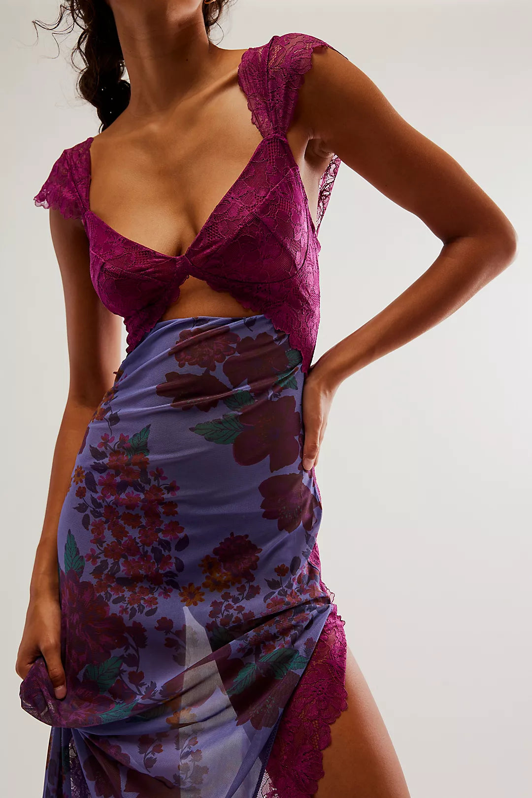 Elena | Damen Maxikleid Mit Blumenprint Und Spitzenbesatz