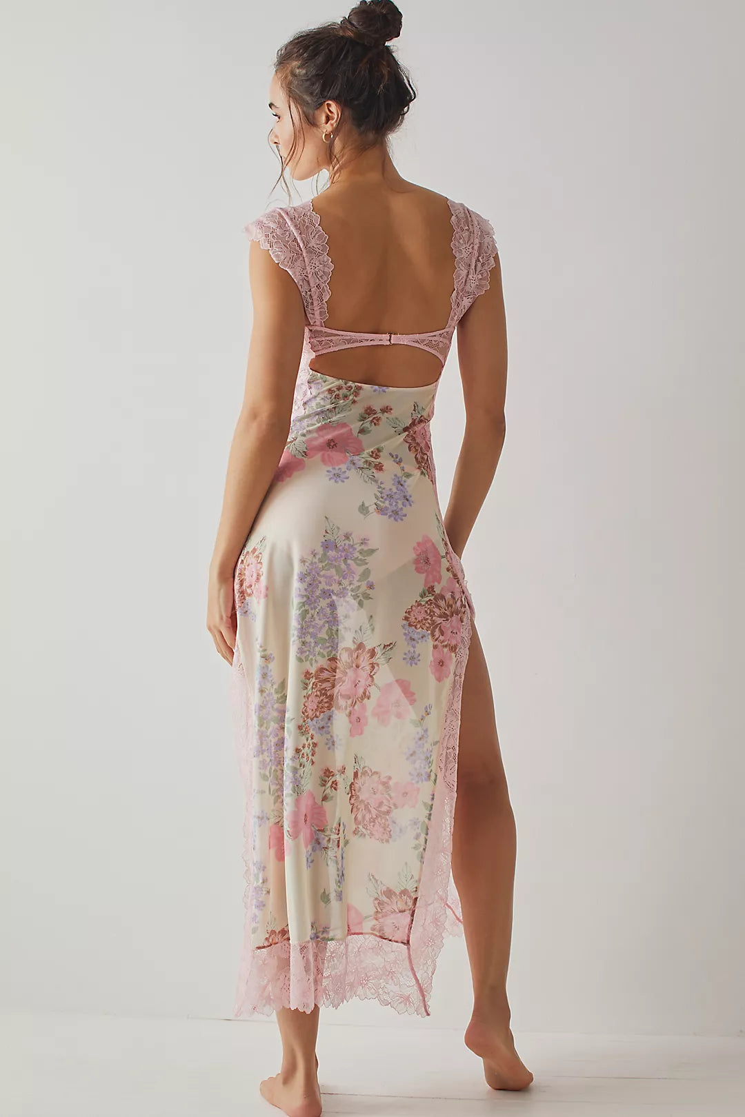 Elena | Damen Maxikleid Mit Blumenprint Und Spitzenbesatz