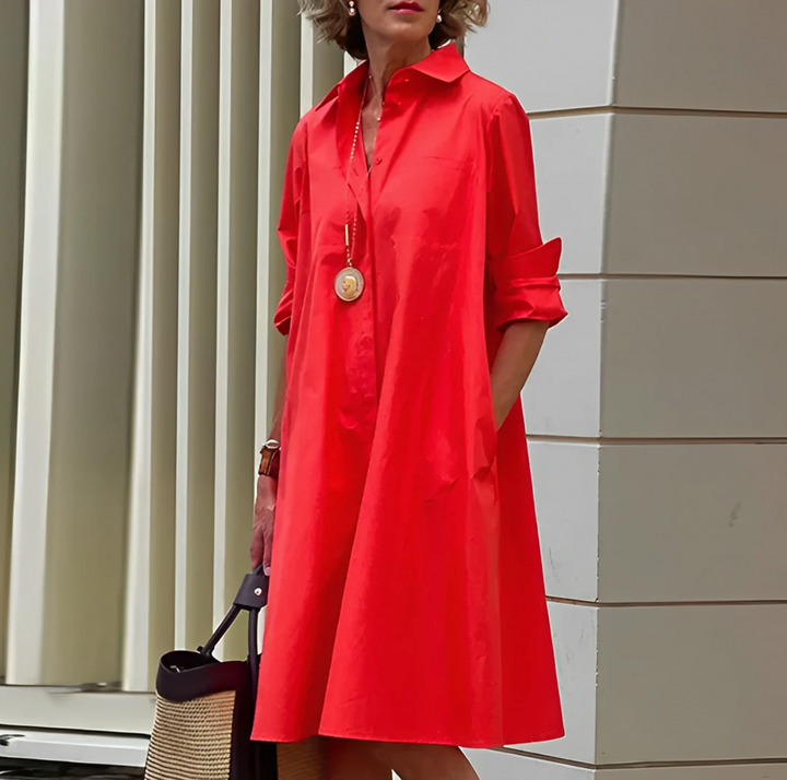Melody | Damen Lockeres Hemdblusenkleid Mit Kragen
