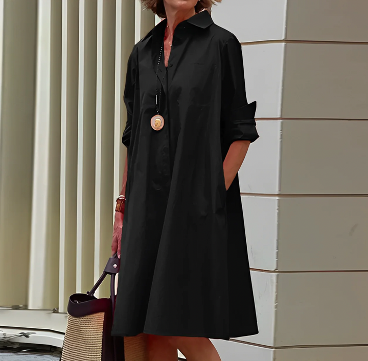 Melody | Damen Lockeres Hemdblusenkleid Mit Kragen