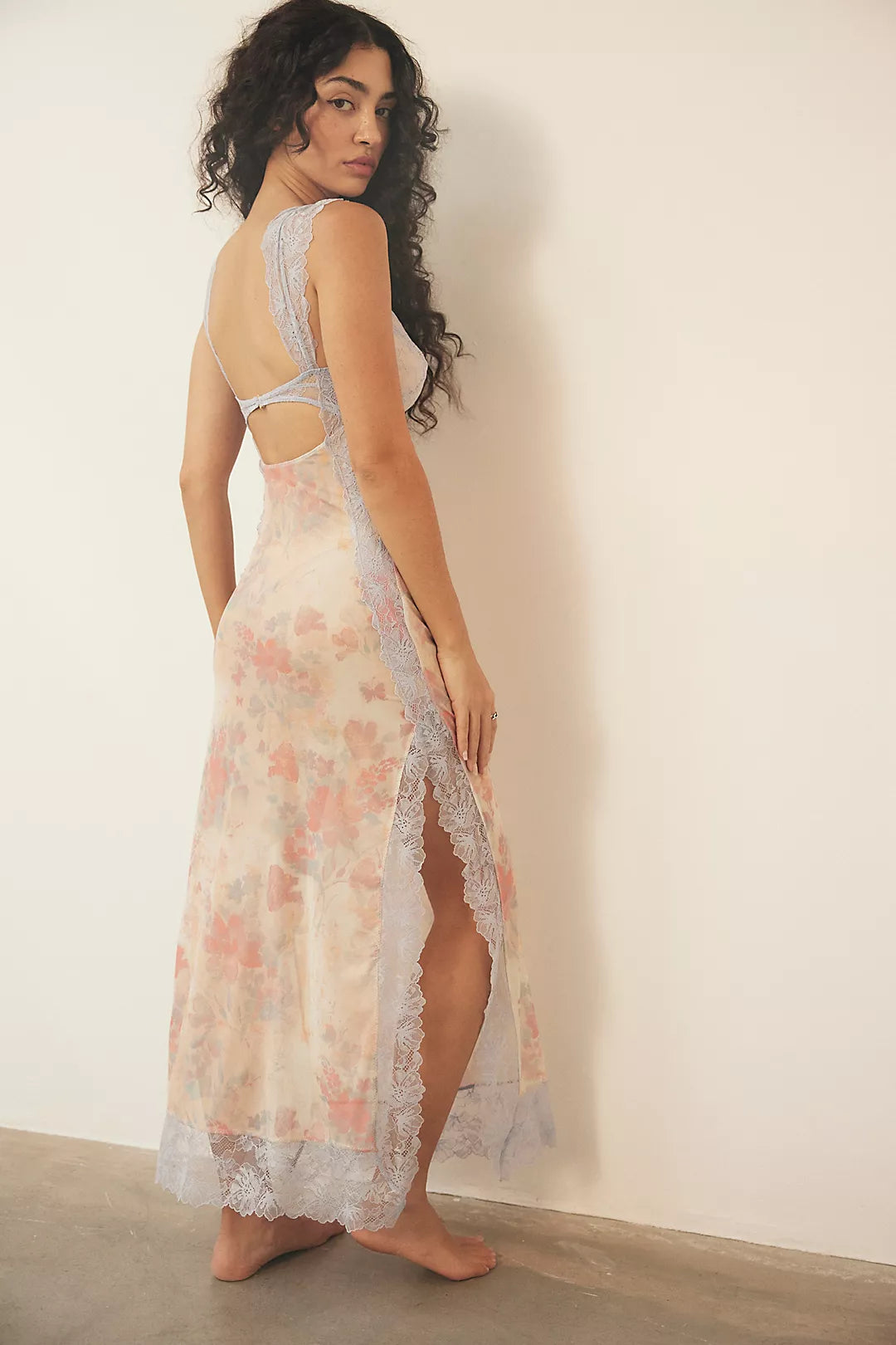 Elena | Damen Maxikleid Mit Blumenprint Und Spitzenbesatz