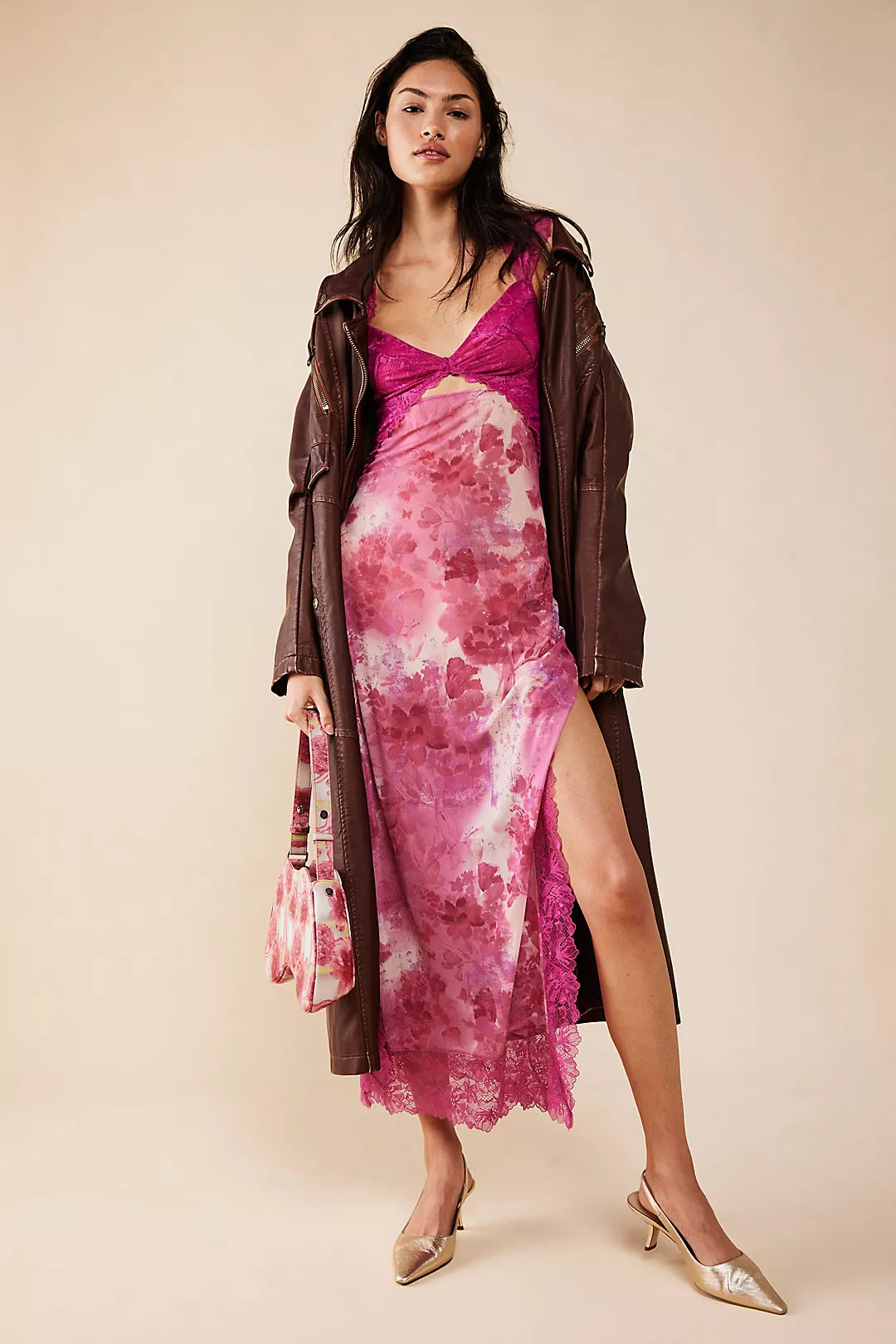 Elena | Damen Maxikleid Mit Blumenprint Und Spitzenbesatz